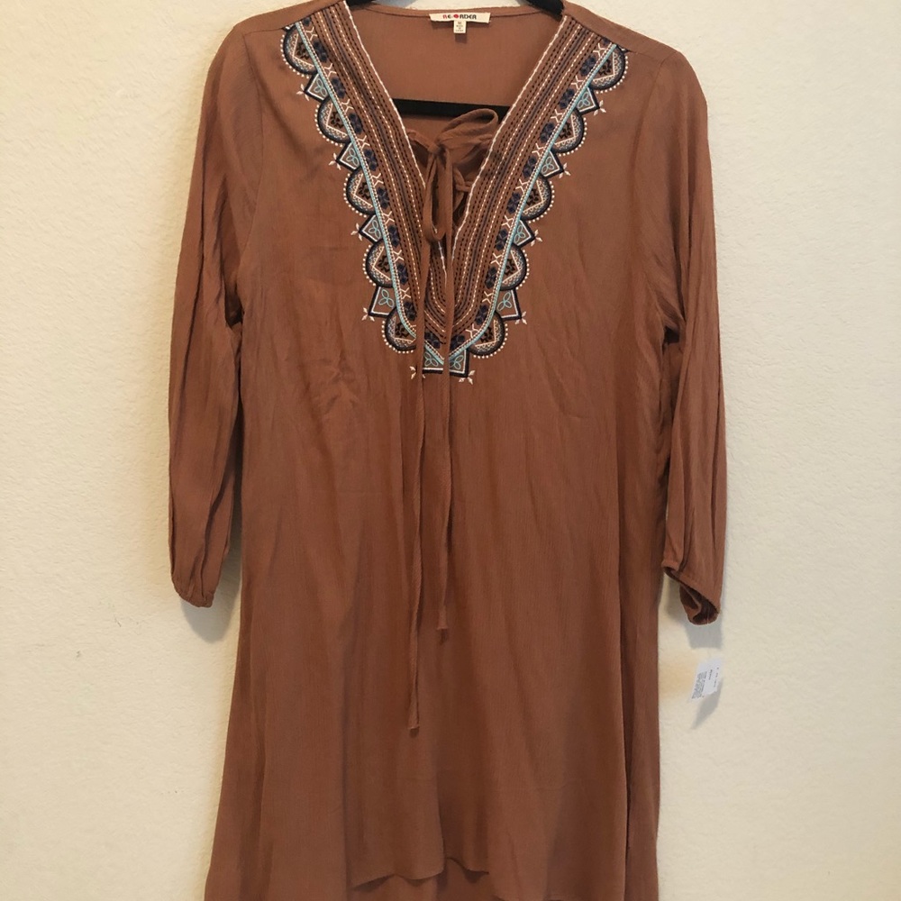 NWT Embroidered brown tunic dress medium